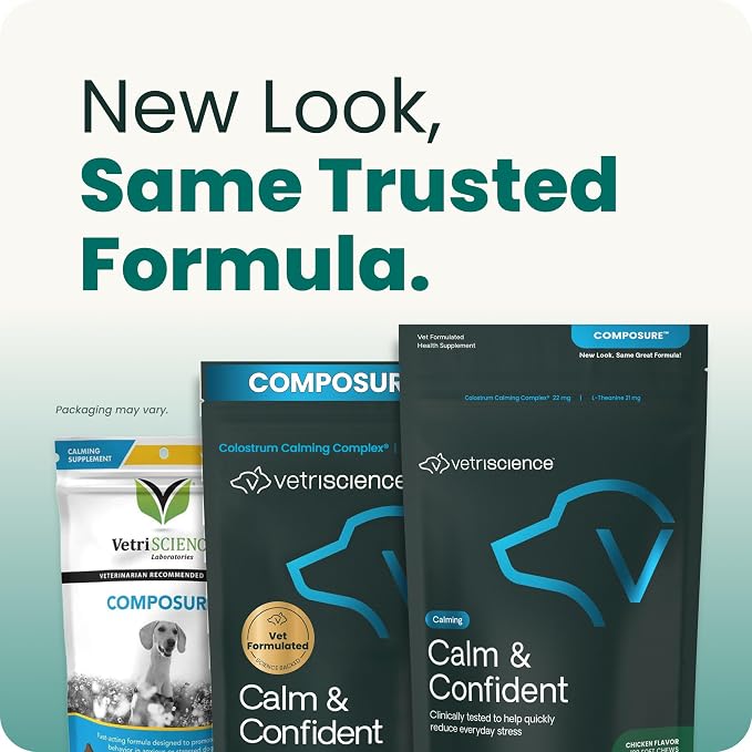 VetriScience Clinically Tested Composure Calm & Confident Chews for Dogs – Helps Manage Occasional Stress & Supports Balanced Behavior, Non-Drowsy Soft Chews with L-Theanine, Bacon Flavor, 60 Count