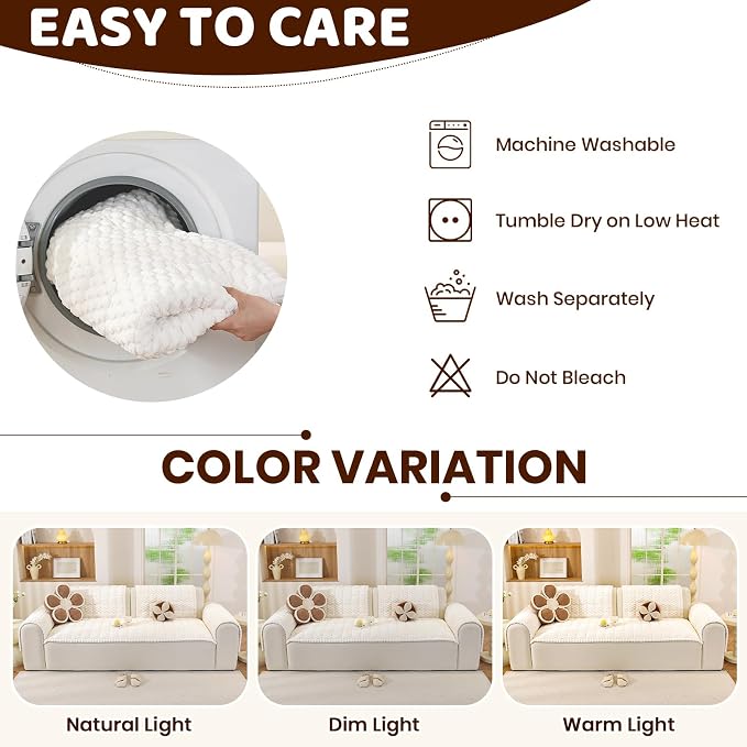Royhom Couch Cover for Dogs Washable, Soft Thick Pet Couch Covers for Sofa, Pawcart Couch Protector Pet Friendly, Furniture Covers Dog Mat for Couches and Sofas (White, 27.6 x 70.9 Inch)