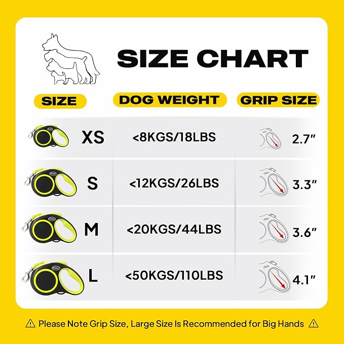 Fida Retractable Dog Leash, Reflective 16ft Heavy Duty Pet Walking Leash for Medium/Large Dog up to 110 lbs, Tangle Free. One-Hand Brake (Large, Neon Yellow)
