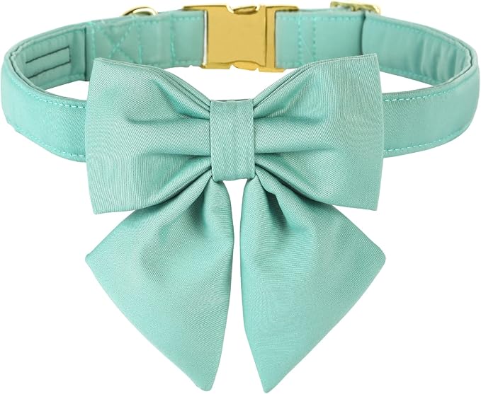Maca Bates Mint Green Dog Collar with Cute Solid Sailor Bow Tie for Medium Girl Boy Dogs,Adjustbale Durable Breakaway Soft Collars with Bowtie for Female Male Puppy,Pet with Metal Buckle