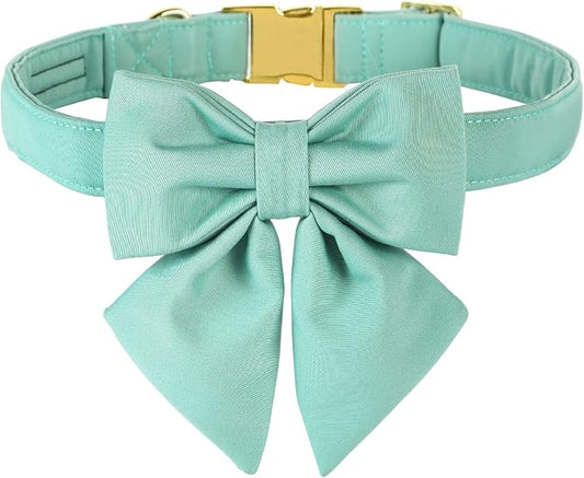 Maca Bates Mint Green Dog Collar with Cute Solid Sailor Bow Tie for Extra Small Girl Boy Dogs,Adjustbale Durable Breakaway Soft Collars with Bowtie for Female Male Puppy,Pet with Metal Buckle