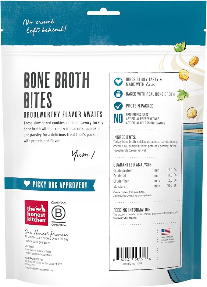 The Honest Kitchen Bone Broth Bites: Roasted with Turkey Bone Broth & Pumpkin, 8 oz Bag