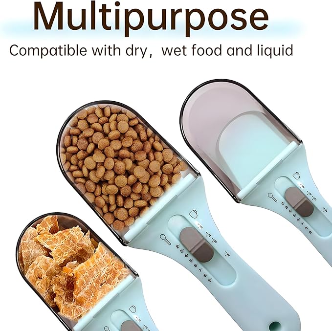 1/2 Cup Cat Dog Food Scoop, Adjustable Pet Food Measuring Cup with Scale, Pet Food Feeding Scoop for Dog, Cat and Rabbit or Bird, Puppy Measuring Cup, Easy Clean and Also Use for Rice, Flour, Soybean