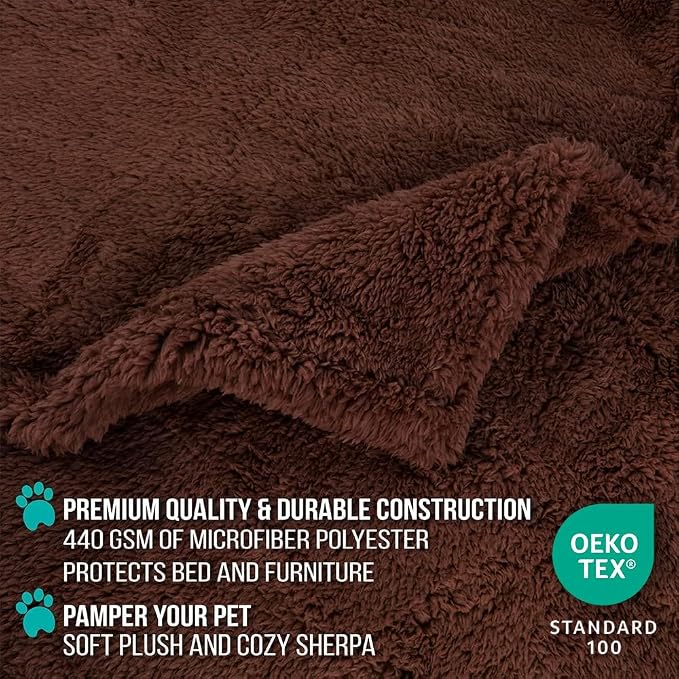 PetAmi Fluffy Waterproof Dog Blanket for Couch and Bed, Reversible Sherpa Pet Throw, Pee Proof Furniture Protector Sofa Cover, Washable Cat Blanket for Medium Large Dogs and Cats (Brown, 60x80)