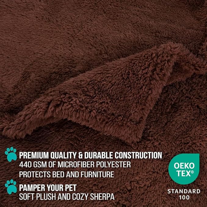 PetAmi Fluffy Waterproof Dog Blanket for Couch and Bed, Reversible Sherpa Pet Throw, Pee Proof Furniture Protector Sofa Cover, Washable Cat Blanket for Small Medium Dogs and Cats (Brown, 24x32)