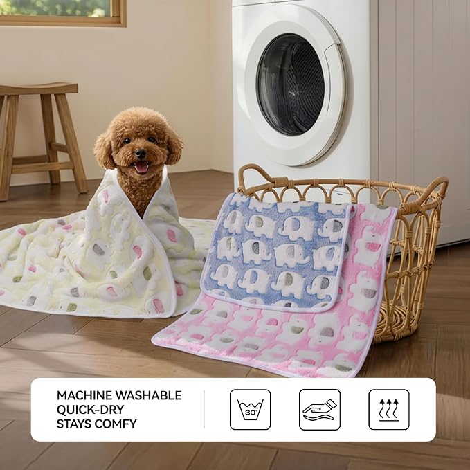 LINENLUX 1 Pack 3 Blankets Super Soft Fluffy Premium Fleece Dog Blankets for Puppy Cat Pet Blanket Flannel Throw Warm Sleep Elephant Pattern-3pcs 31x20 inch