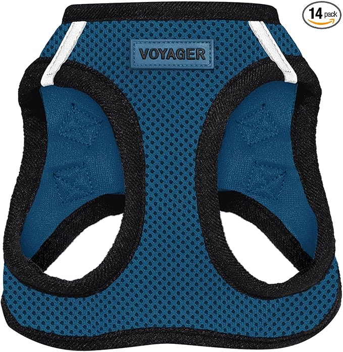 Best Pet Supplies - All Weather Mesh / Plush, Reflective, No Pull Harness for Small, Medium Dogs, Cats - Secure with Hook & Loop Fastener, Buckle, Double D-Rings - Blue/Black Trim, S