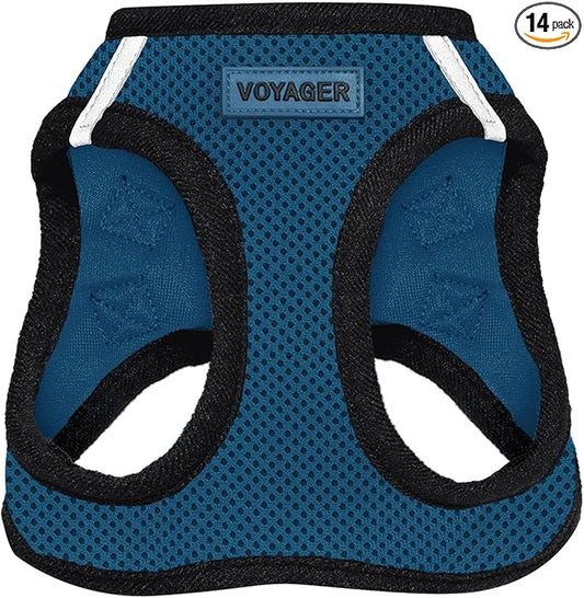 Best Pet Supplies - All Weather Mesh / Plush, Reflective, No Pull Harness for Small, Medium Dogs, Cats - Secure with Hook & Loop Fastener, Buckle, Double D-Rings - Blue/Black Trim, S