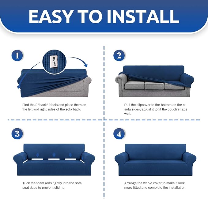 KEKUOU Stretch Loveseat Sofa Cover Slipcover,Couch Covers for 2 Cushion Couch Sofa (55"-78") Furniture Protector Sofa with Elastic Bottom for Kids,Dog. Jacquard Small Checked (Medium,Classic Blue)