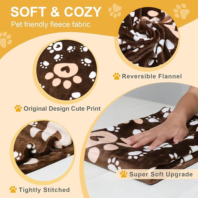 Dog Blanket, Soft Fleece Dog Blankets for Medium Large Dogs, Fluffy Flannel Pet Cat Puppy Blanket Cover for Bed Couch, Cute Paw Print Throw Blanket for Dogs, Brown, 60"X50"