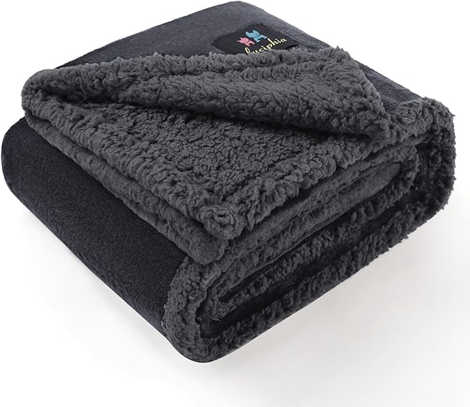 Luciphia Waterproof Bed Blanket Washable,Soft Sherpa Fleece Puppy Reversible Throw Blankets for Small Dog Cat,Furniture Cover Protector Couch Bed from Liquid Pee and Pet Fur, Grey, 40" x 28"