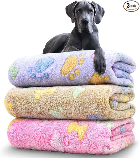 Dog Blankets for Large Dogs, 3 Pack Dog Blanket Washable 41" x 31", Fuzzy Soft Pet Mat Throw Cover for Kennel Crate Bed, Cute Bone Pattern,Waterproof Cat Blanket, Blankets for Dogs, Pet Blanket