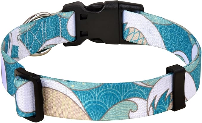 Mihqy Dog Collar with Bohemia Floral Tribal Geometric Patterns - Soft Ethnic Style Collar Adjustable for Small Medium Large Dogs(Sea Wave,M)