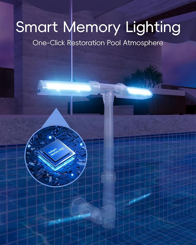 POOLHOUR [Patented] 2026 Upgrade Higher Pool Fountain with Lights for Above Ground/Inground Pools, 360° Adjustable Water Sprinkler Dual High-Pressure Spray, Remote-Controlled, Waterfall Cooler (White)