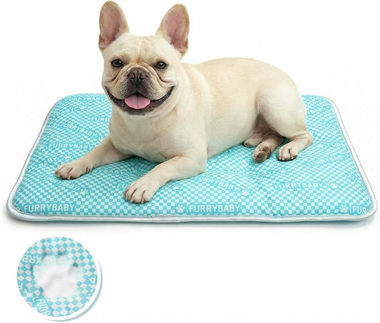 furrybaby Dog Cooling Mat Dog Bed mat, Extra-Thick Dog Crate Pad, Cat Bed, Washable Pet-Safe Magic Cooling Pad for Dogs Cats, Long Lasting Cooling for Crate Bed Indoor Outdoor Summer, 30x20, Sea