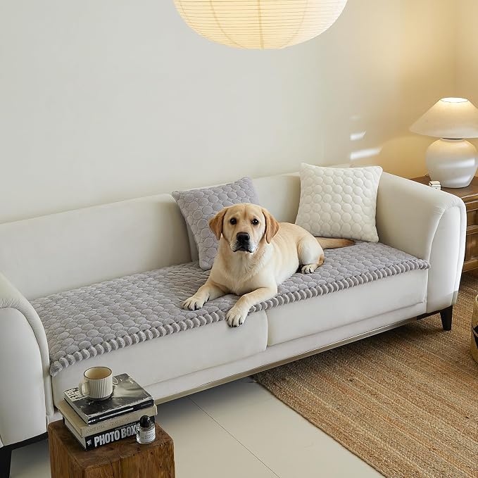 Circular Grid Couch Cover for Dogs Washable - Non Slip Thick Soft Pet Sofa Protector for 3 Cushion Couch Large Silicone Particles Furniture Mat for Cats Sectional Slipcovers