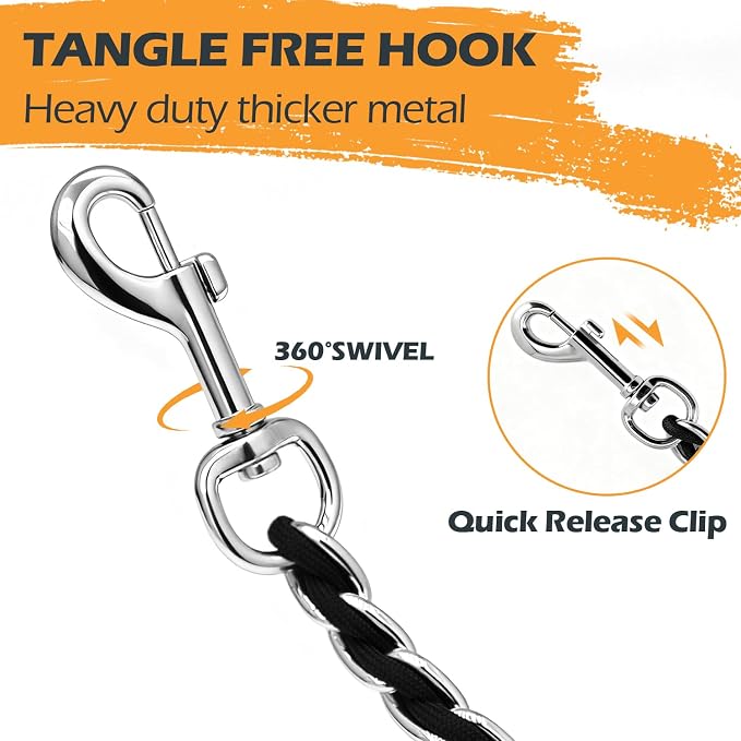 Chain Dog Leash Chew Proof Metal Leash for Medium Large Dogs, Chain Link Dog Anti Chew 5.2FT / 4FT Strong Anti Bite Comfortable Soft Padded Handle (Black, 4FT(30-80lb)