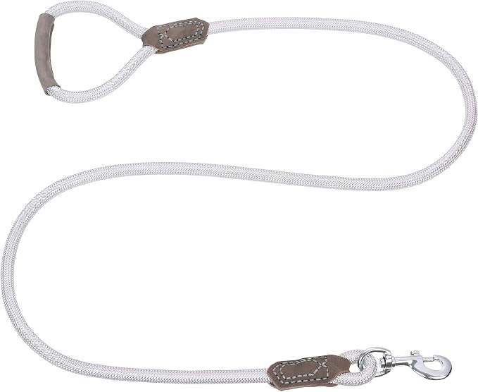 Mile High Life | Premium Leather Dog Leash | Strong Rope Leash | Leather Handle | Zinc Alloy Strong Clasp | Small Medium Large Dogs | 4/5/6 Feet(Sliver, 60 Inch (Pack of 1))