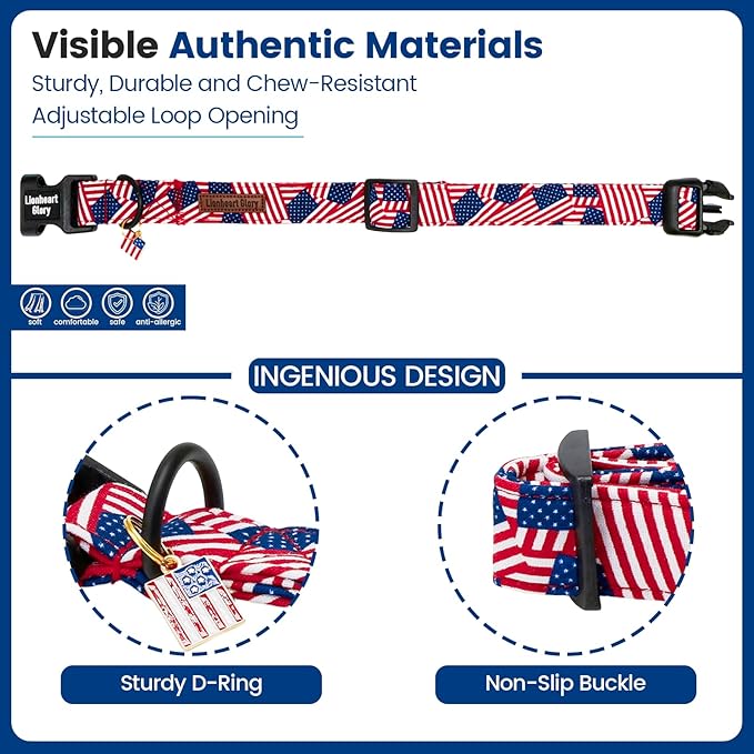 Lionheart glory American Flag Dog Collar - 4th of July Patriotic Independence Day Dog Collar Soft Adjustable for Small Dogs Pet Summer Collars Cute Collars
