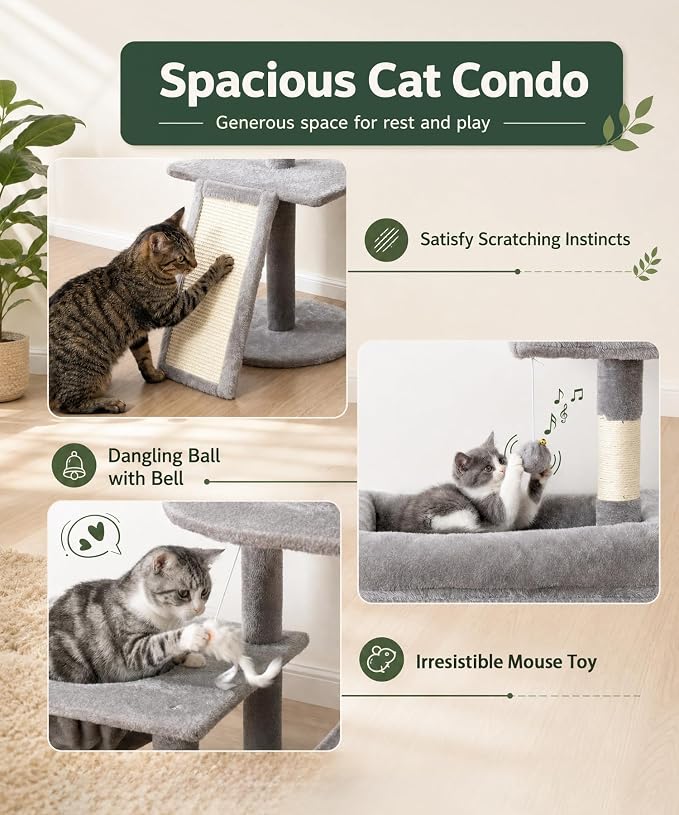 68 Inches Heavy Duty Cat Tree for Indoor Cat, Big Cat Tower with Sisal Scratching Posts and Top Perch, Large Platform for Adult Cats, PMT02GY, Grey