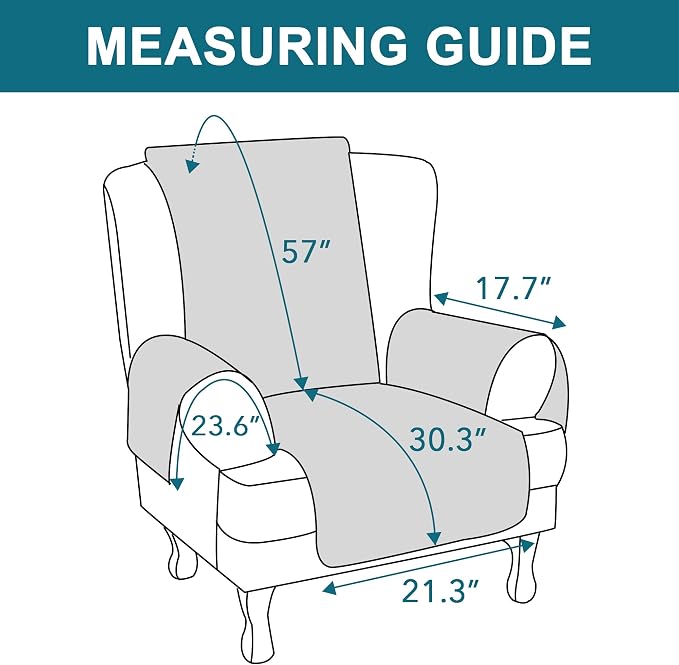 Turquoize 100% Waterproof Wing Chair Cover Wing Armchair Slipcovers Chair Couch Protector Triple Non-Slip Sofa Slipcover for Wing Chair Furniture Protector for Pets, Kids,Dog (Wing Chair, Dove Gray)