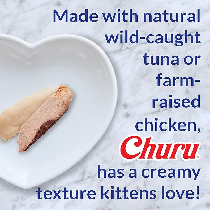 INABA Churu for Kittens, Grain-Free Creamy, Purée Lickable Cat Treats with DHA, EPA, Vitamin E & Taurine, 0.5 Ounces Each, 4 Tubes (1 Pack), Chicken Recipe