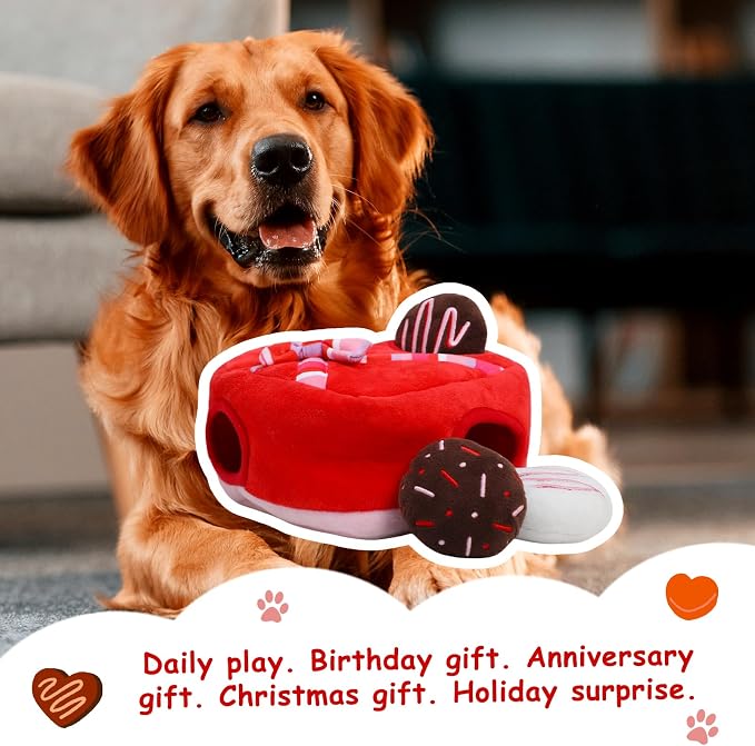 Hollypet Squeaky Dog Toy, Interactive Plush Hide and Seek Dog Toys for Small Medium Sized Dogs and Non-Aggressive Chewers, Puppy Teeth Clean Chew Toys, Valentine's Day Chocolate