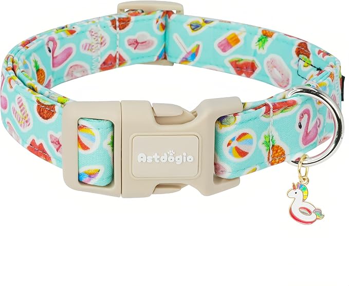 Tropical Summer Dog Collar，Handmade Cotton Puppy Collars with Hawaiian Themed Pattern, Adjustable Collar for Small Medium Large Dogs,for Daily Walks, Photos，Beach & Vacation-S