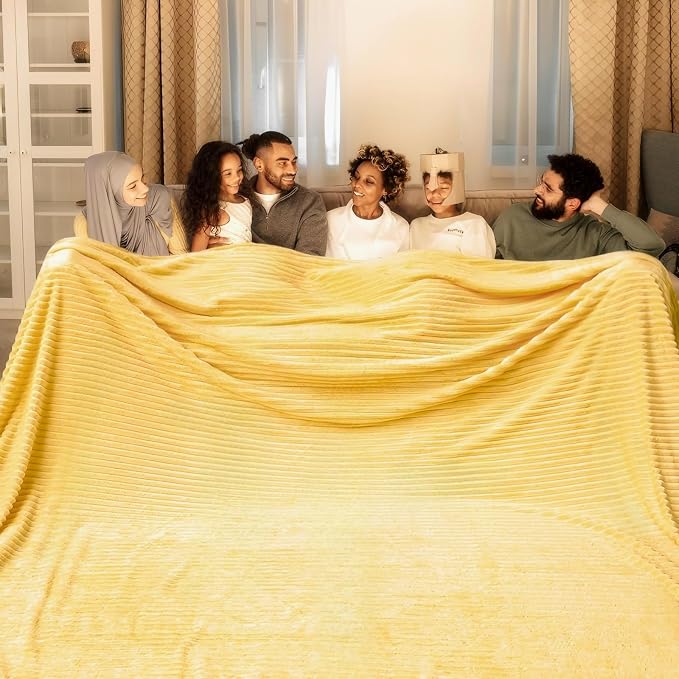 Bnuitland Light Yellow Fleece Throw Blanket 90"x108",300GSM Large Big Soft Cozy Warm Lightweight Stripe Pattern for Bed Sofa Home Decor,Suitable for Adults Family All Season