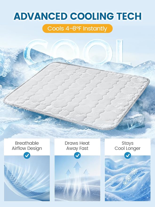 Mora Pets Dog Cooling Mat Pet Cooling Pad for Large Dogs & Cats Q-Max>0.5, Breathable Washable Self Cool Dog Mat for Indoor Floors, Crate, Sofa & Outdoor Use, Non Gel Summer Ice Silk Cold Pad L 41x28
