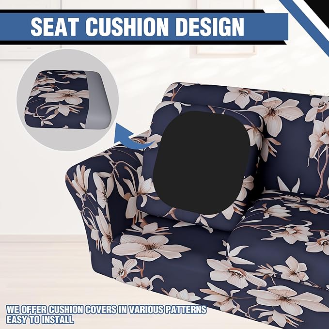 Stretch Couch Covers for 3 Separate Cushion Couch Sofa,Floral Printed Couch Sofa Cover,Washable Sofa Slipcover,Pet Friendly Furniture Protector with Elastic Bottom,Universal Fit for Home(Sofa,Cover)