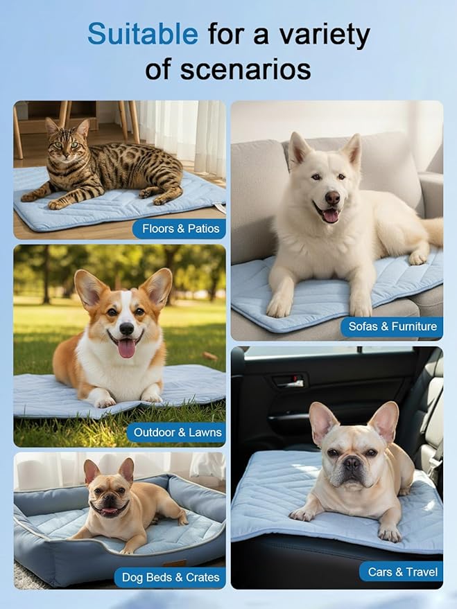 Dog Cooling Mat Self Coolings Foldable Cooling Pad for Dog in Summer Coolings Mat for Dogs and Cats Machine Washable (Rectangle,Blue, X-Large-59 L x 40" W)