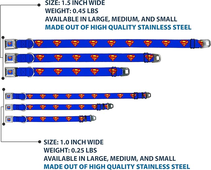 Buckle-Down Dog Collar Seatbelt Buckle Superman Shield Blue 9 to 15 Inches 1.0 Inch Wide, Multi Color (DC-WSM001-S)