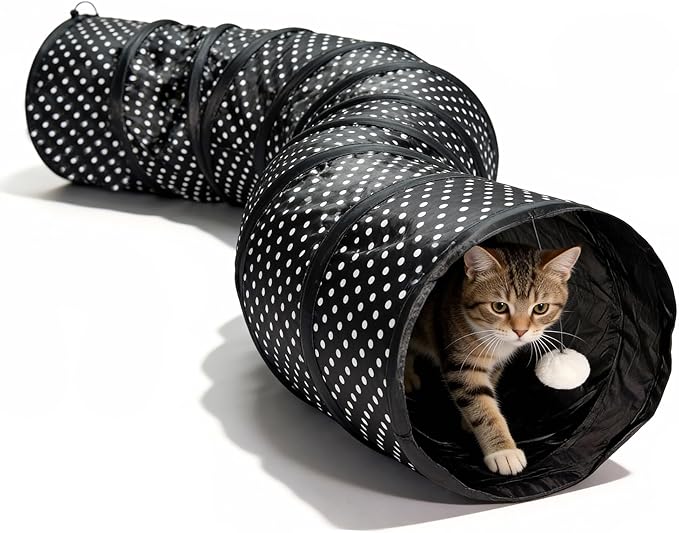 Cat Tunnel Collapsible, More Interactive Indoor Play Toy Tube for Cats & Kittens with Crinkle Paper and Peekaboo Holes(S)