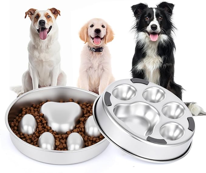 Slow Feeder Dog Bowl for Fast Eating Dogs Stainless Steel Heavy Duty 8.2" with Non-Slip Base, Raised Obstacle Slow Down Eating for Small Medium Large Dogs, Reduces Bloat & Indigestion, Dishwasher Safe