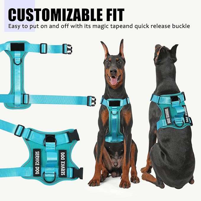 Service Dog Harness, Reflective Dog Vest Harness with 5 PCS Patches, Adjustable Soft Oxford Pet Harness, Inner Layer Mesh, Easy to Control for Small Medium Large Dogs