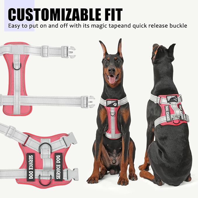 Service Dog Harness, Reflective Dog Vest Harness with 5 PCS Patches, Adjustable Soft Oxford Pet Harness, Inner Layer Mesh, Easy to Control for Small Medium Large Dogs