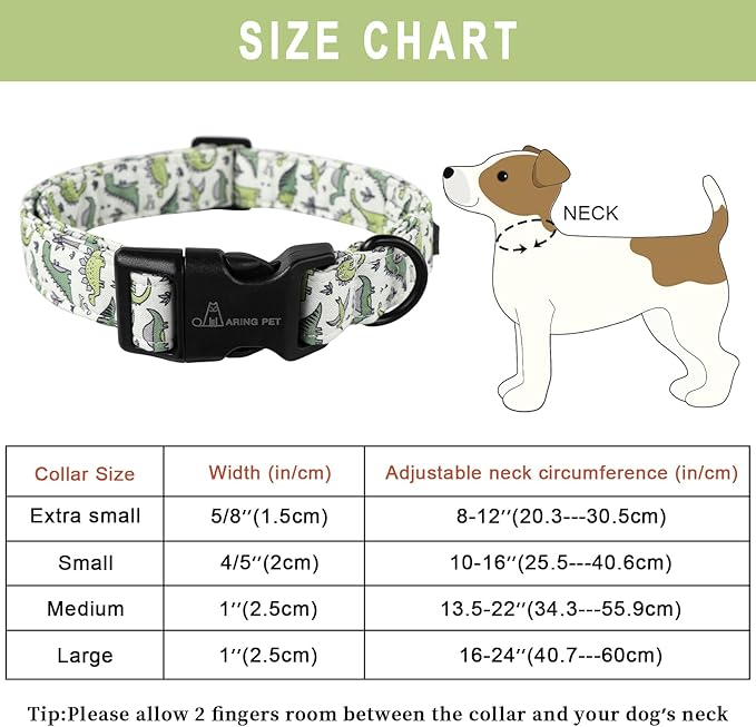 ARING PET Dinosaur Dog Collar-Cute Dog Collar for Small Dogs, Adjustable Comfortable Cotton Boy Dog Collars for Small Medium Large Dogs, X-Small