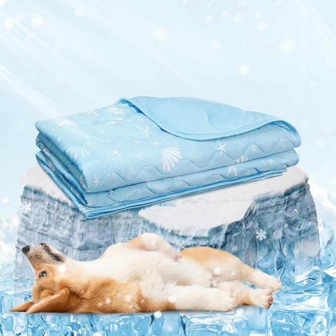 NWK Dog Cooling Blanket, Q-Max>0.345, Ice Silk Cool to Touch Material, Reversible Breathable Bed Cover, Furniture Protector Couch Sofa for Summer, Machine Washable (Ocean Blue, 30'' X 40'')