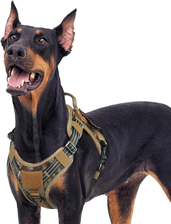 rabbitgoo Tactical Dog Harness for Large Dogs No Pull Adjustable Military Vest with Handle MOLLE Reflective Heavy Duty Dog Vest for Walking Training Hunting Outdoor Medium Size Dog Desert Camo XL