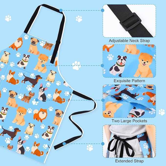 Dog Grooming Waterproof Apron with 2 Pockets, Cute Animals Puppy Dog Pets Apron