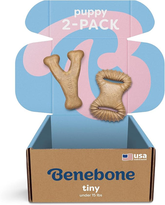Benebone Puppy 2-Pack Dental Chew/Wishbone Durable Dog Chew Toys for Gentle Chewers, Real Chicken, Made in USA, Tiny