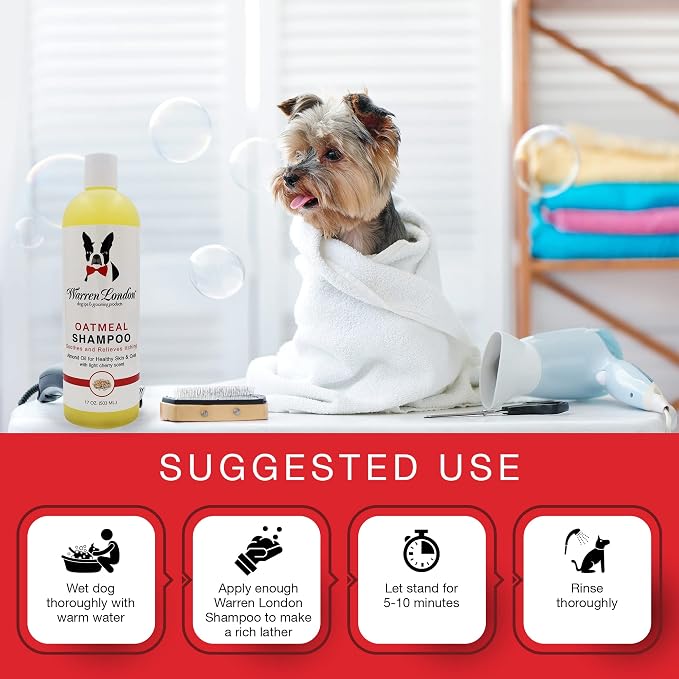 Warren London Oatmeal Dog Shampoo - Soothing Relief for Itchy, Flaky, Dry, & Sensitive Skin - Infused with Vitamins & Neem Oil - Stops Scratching - Made in USA - 17 oz