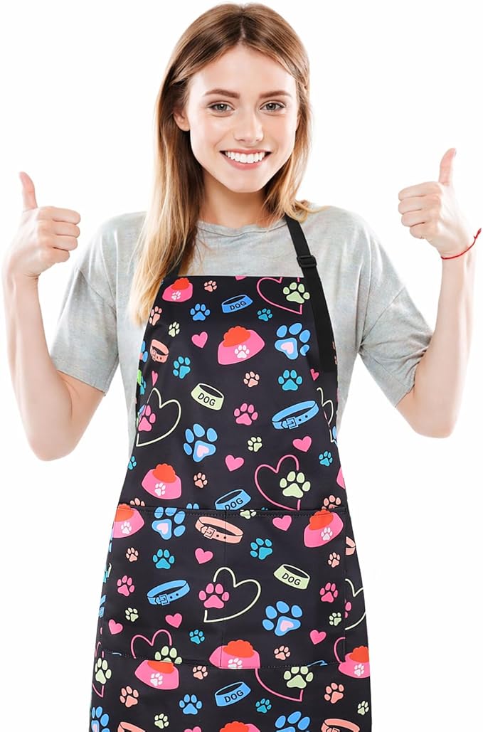 Dog Grooming Waterproof Apron with 2 Pockets, Cute Animals Puppy Dog Pets Apron