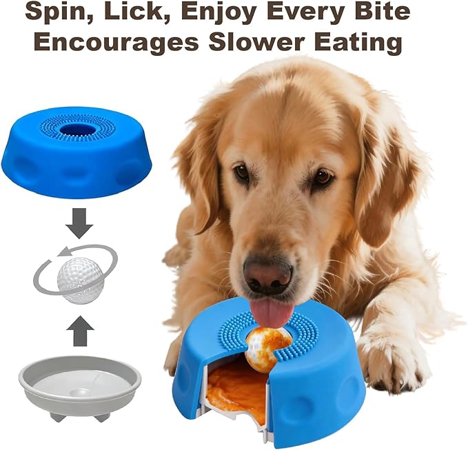 Premium Dog Lick Bowl, Dog Lick Bowl with Ball, Food-Grade Silicone Lid & Surlyn Ball, Anti-Spill Suction Base, Dog Slow Feeder, Lick Ball for Dogs
