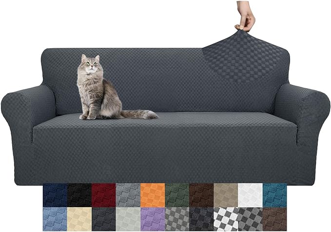 YEMYHOM Couch Cover Latest Jacquard Design High Stretch Sofa Covers for 3 Cushion Couch, Pet Dog Cat Proof Slipcover Non Slip Magic Elastic Furniture Protector (Sofa, Dark Gray)