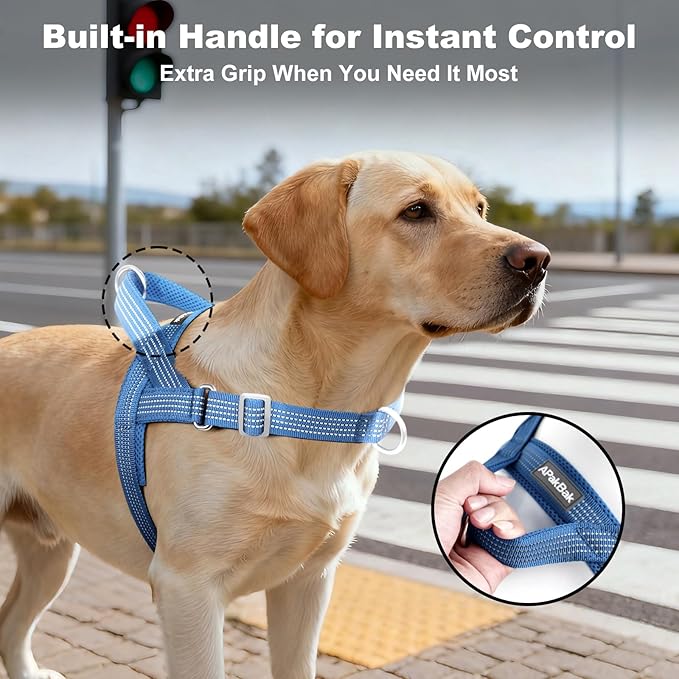 No Pull Dog Harness with Handle, Adjustable Soft Mesh Padded Reflective Walking Harness with Front Clip for Small Medium Large Dogs – Quick Fit No Escape for Training and Hiking (Blue, S)