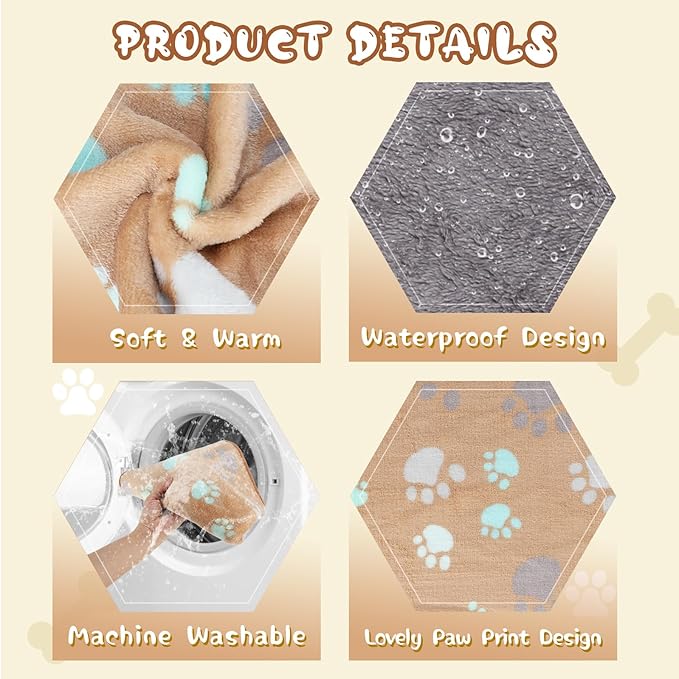 YUEPET Waterproof Dog Blankets, 2 Pack Washable Dog Blankets for Bed Couch Sofa Protector Fleece Flannel Puppy Blanket Soft Plush Reversible Throw Blanket for Medium Dogs Cats 40''×30"(Grey+Coffee)