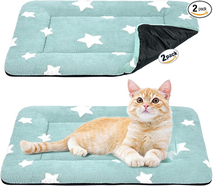 Mora Pets Dog Crate Pad Crate Bed Mat Small Dog Bed Washable Cute Star Pet Kennel Bed for Dog Cage Ultra Soft Flat Puppy Cat Kitten Pillow for Sleeping Anti-Slip Blue 24 x 18 inch 2 Pack