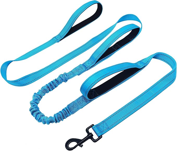 WYuZe 3 Handle Dog Leash for Medium Large Dogs, Bungee Dog Training Leash | 7FT, Reflective, Heavy Duty Nylon, Shock Absorbing, Triple Padded Traffic Handles, No Pull Walking Hiking